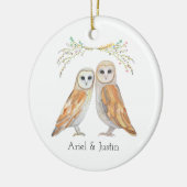 Elegant Barn Owl Couple Custom Name kerstcadeau Keramisch Ornament (Links)