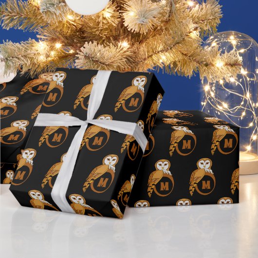 Elegant Barn Owl Monogram Cadeaupapier (Feestdagen)