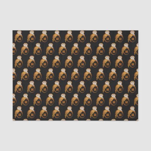 Elegant Barn Owl Monogram Tissuepapier (Voorkant)