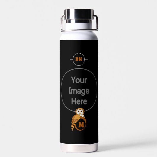 Elegant Barn Owl Monogram Waterfles (Achterkant)