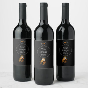 Elegant Barn Owl Monogram Wijn Etiket
