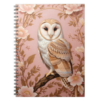 Elegant Barn Owl Pink and Gold Floral Notitieboek