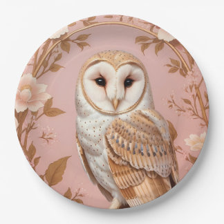 Elegant Barn Owl Pink and Gold Floral Papieren Bordje