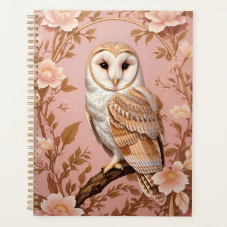 Elegant Barn Owl Pink and Gold Floral Planner