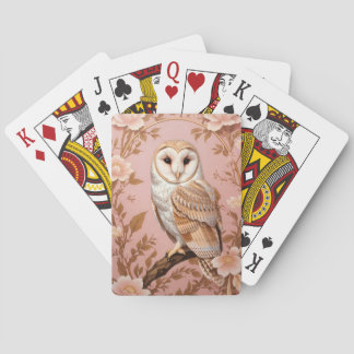 Elegant Barn Owl Pink and Gold Floral Pokerkaarten