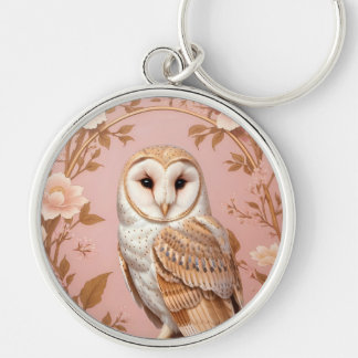 Elegant Barn Owl Pink and Gold Floral Sleutelhanger