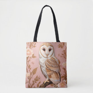 Elegant Barn Owl Pink and Gold Floral Tote Bag