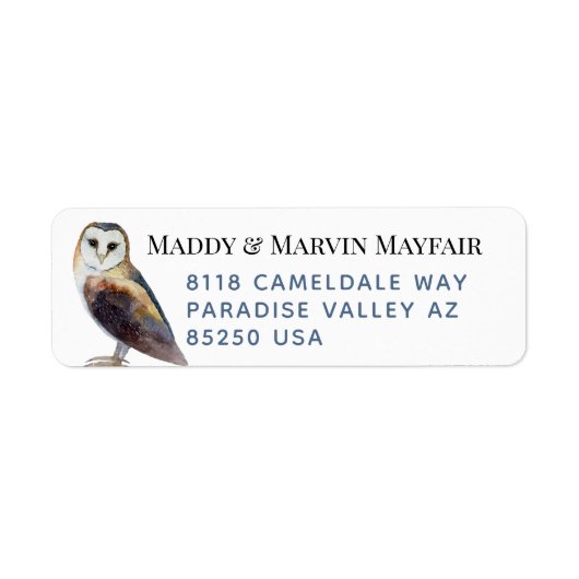 Elegant Barn Owl Return Address Label (Voorkant)