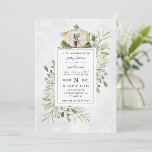 Elegant Barn | Uitnodiging tot Waterverf bruiloft (Staand voorkant)