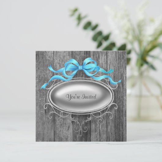 Elegant Barn Wood Party Invitation Sjabloon Kaart (Staand voorkant)