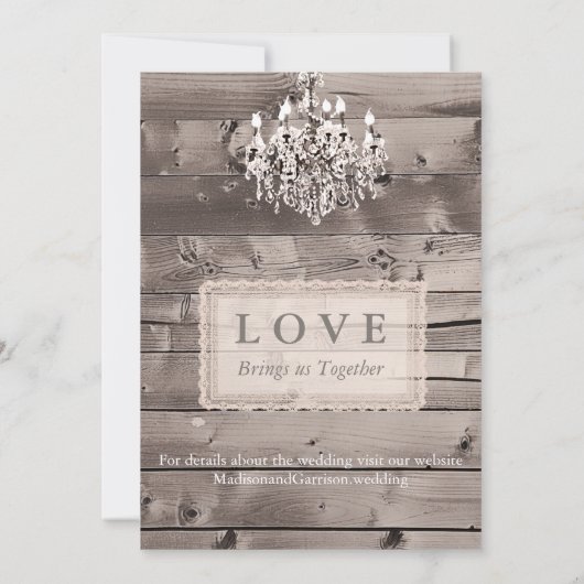 Elegant barnbruiloft met kant en kroonluchter kaart (Achterkant)