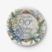 Elegant Barok Bloemen Lijst 90ste Verjaardag Party Papieren Bordje (Voorkant)