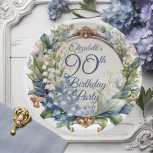 Elegant Barok Bloemen Lijst 90ste Verjaardag Party Papieren Bordje