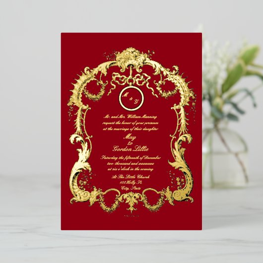 Elegant Barok Rococo 1746 Lijst Border Bruiloft Folie Uitnodiging (Staand Voorkant)