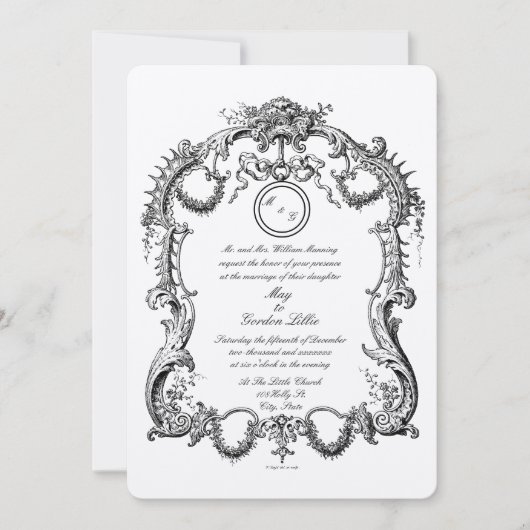 Elegant Barok Rococo 1746 Lijst Border Bruiloft Kaart (Voorkant)