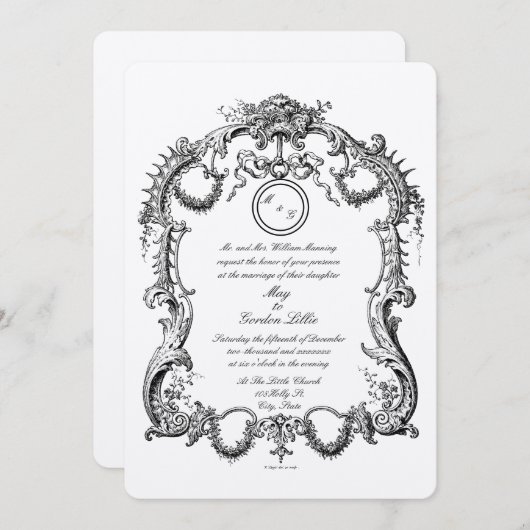 Elegant Barok Rococo 1746 Lijst Border Bruiloft Kaart (Voorkant / Achterkant)