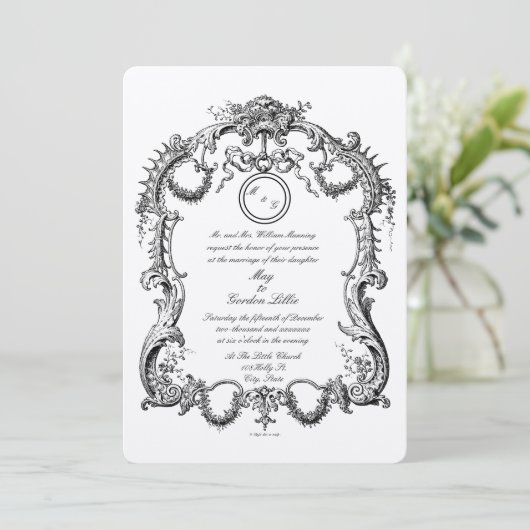 Elegant Barok Rococo 1746 Lijst Border Bruiloft Kaart (Staand voorkant)