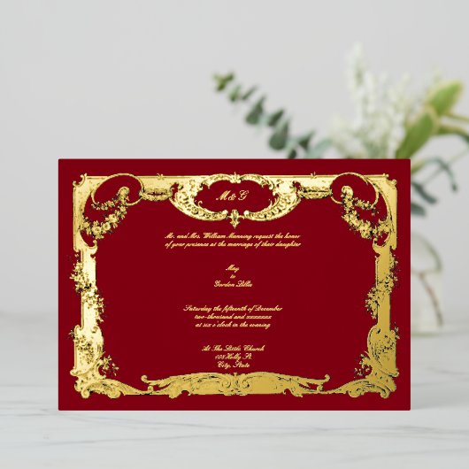 Elegant Barok Rococo Roos Bloemengrens Bruiloft Folie Uitnodiging (Staand Voorkant)