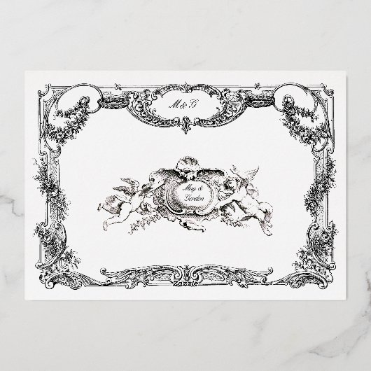 Elegant Barok Rococo Roos Bloemengrens Bruiloft Folie Uitnodiging (Achterkant)