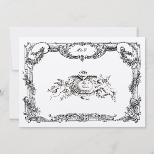 Elegant Barok Rococo Roos Bloemengrens Bruiloft Kaart (Achterkant)