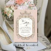 Elegant Barok Scrollwork Blush Roze Goud Folie Uitnodiging