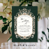 Elegant barok scrollwork bos groen folie uitnodiging