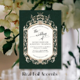 Elegant barok scrollwork bos groen folie uitnodiging
