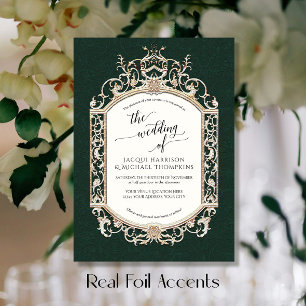 Elegant barok scrollwork bos groen folie uitnodiging