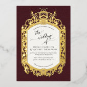 Elegant  Barok Scrollwork Bourgogne Folie Uitnodiging (Voorkant)