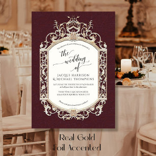 Elegant  Barok Scrollwork Bourgogne Folie Uitnodiging