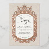 Elegant  Barok Scrollwork Ecru Beige Gold Folie Uitnodiging (Voorkant)