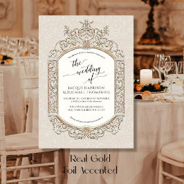 Elegant Barok Scrollwork Ecru Beige Gold Folie Uitnodiging