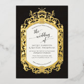 Elegant barok scrollwork zwart en wit folie uitnodiging (Voorkant)