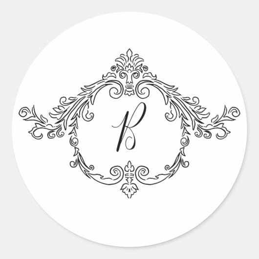Elegant barok sierlijk krullend monogram ronde sticker (Voorkant)