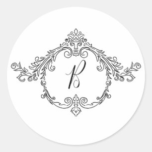 Elegant barok sierlijk krullend monogram ronde sticker