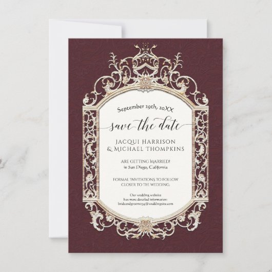 Elegant Barok Victoriaans Bourgogne Goud Kaart (Voorkant)