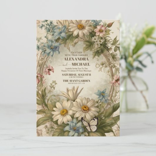 Elegant  Barok Victoriaans Cream Ecru Gold Kaart (Staand voorkant)