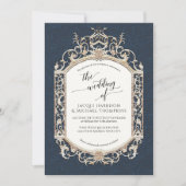 Elegant Barok Victoriaans Navy Blue n Gold Kaart (Voorkant)