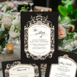 Elegant Barok Victoriaans Zwart Wit Goud Kaart