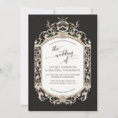 Elegant  Barok Victoriaans Zwart Wit Goud Kaart (Voorkant)