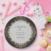  Elegant Barok Zwart en Goud Bruidsthee Papieren Bordje (Feest)