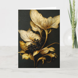 Elegant Baroque Black & Gold Floral Note Card Bedankkaart