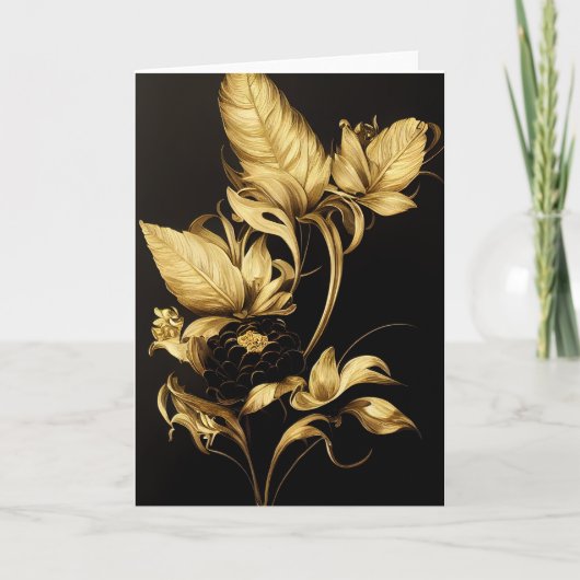 Elegant Baroque Black & Gold Floral Note Card Bedankkaart (Voorkant)