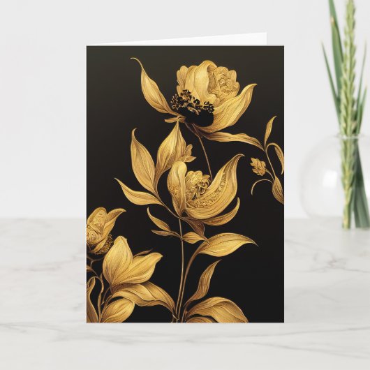 Elegant Baroque Black & Gold Floral Note Card Bedankkaart (Voorkant)