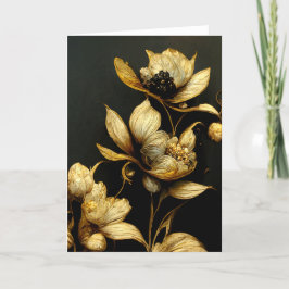 Elegant Baroque Black & Gold Floral Note Card Bedankkaart