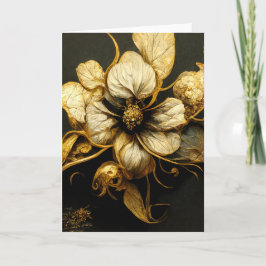 Elegant Baroque Black & Gold Floral Note Card Notitiekaartje