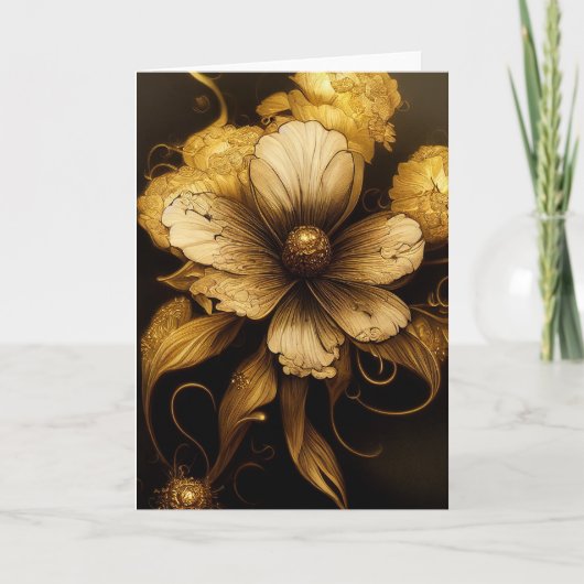 Elegant Baroque Black & Gold Floral Notecard Bedankkaart (Voorkant)