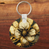 Elegant Baroque Black & Gold Floral Sleutelhanger (Achterkant)