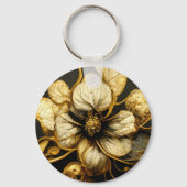 Elegant Baroque Black & Gold Floral Sleutelhanger (Achterkant)