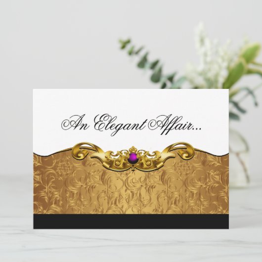 Elegant Baroque Black Stropdas Event (goud/amethis Kaart (Staand voorkant)